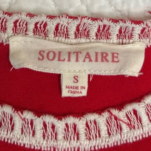 Anthropologie Solitaire -Red/White Embroidery 3/4 Length Sleeve. Bohemian. Small - Picture 3 of 8